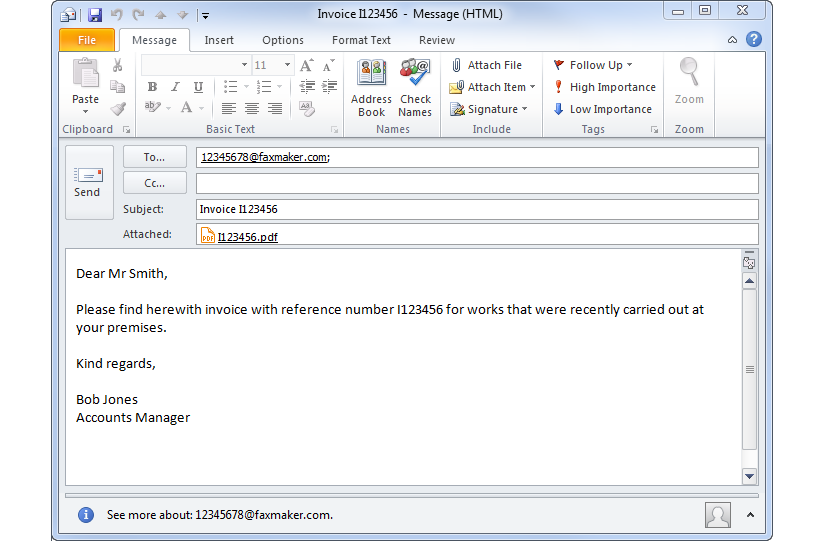 Composing a fax in Outlook